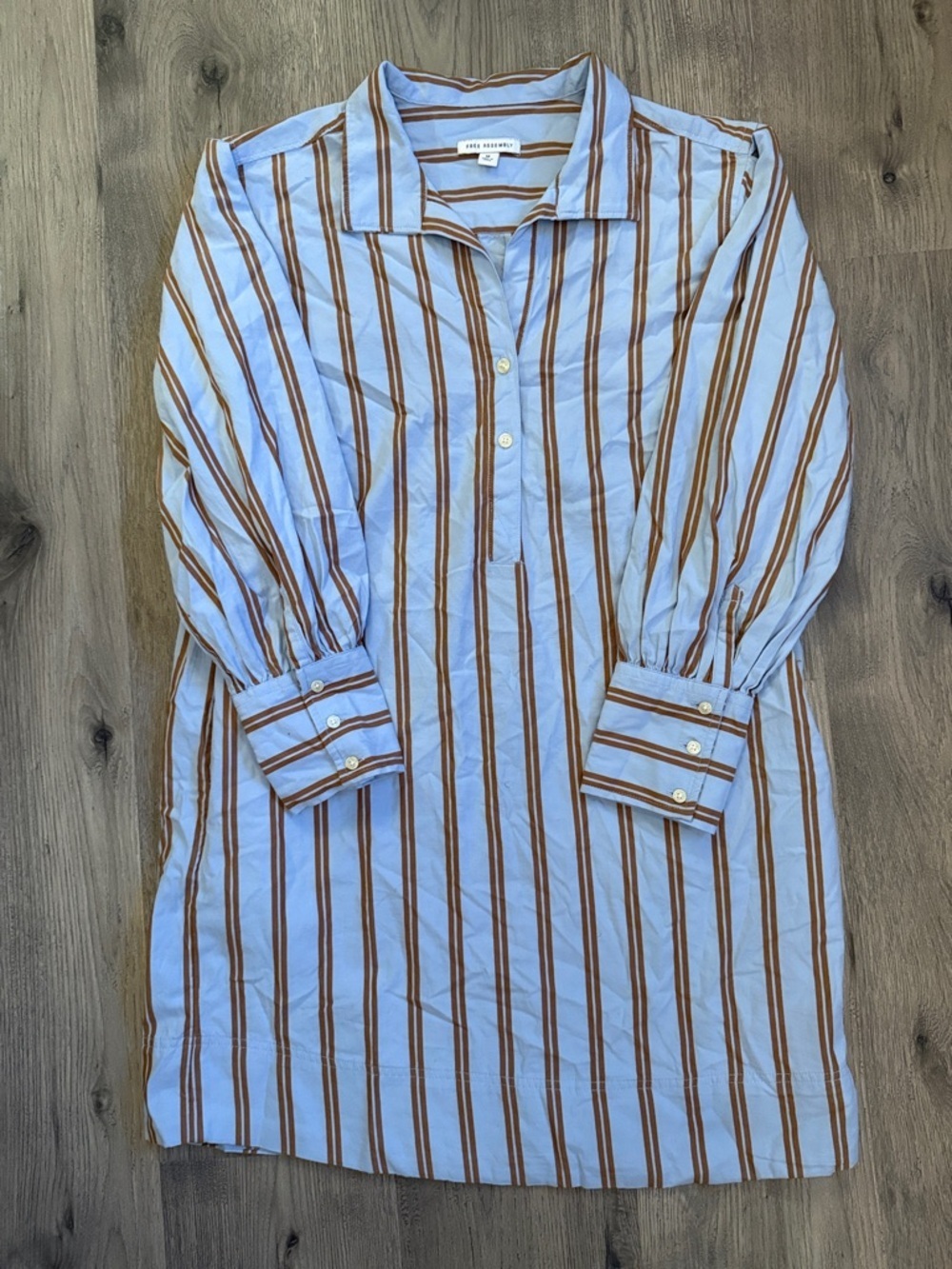 Free Assembly Light Blue and Brown Striped Midi Dress - Picture 7 of 10